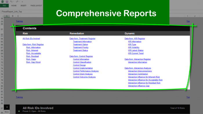 Risk Template in Excel® with Risk Comprehensive Reports: Contents