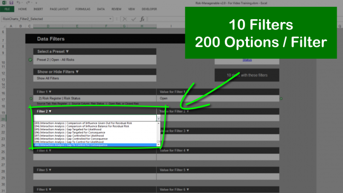Risk Template in Excel® with Risk Data Filters: 200 Options